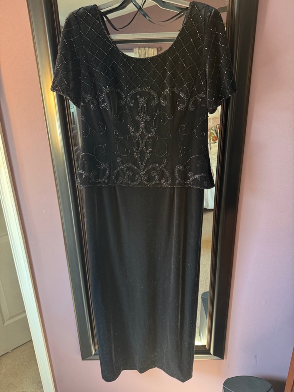 Women's Black Beaded velvet Maxi Dress